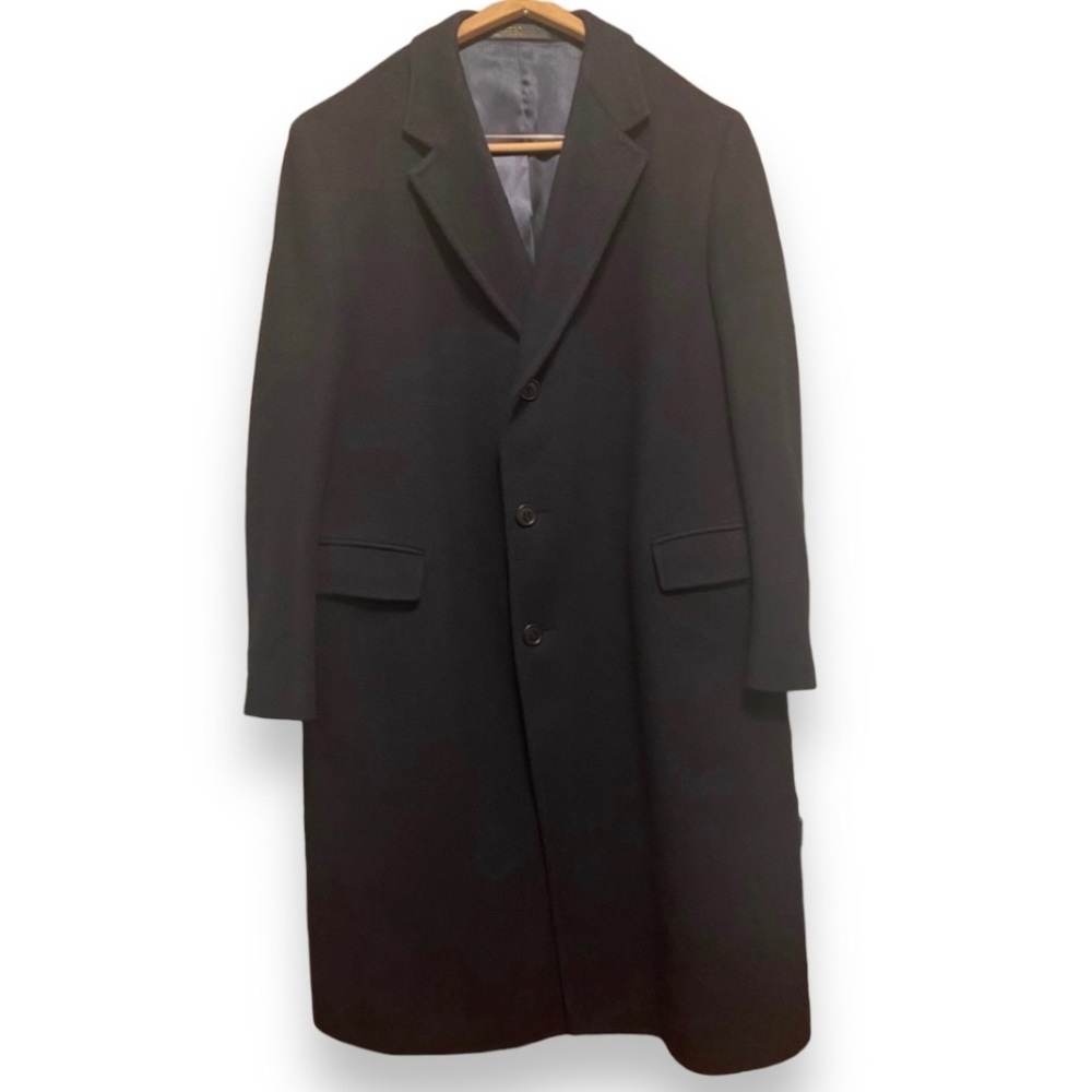 Men’s formal black wool overcoat 3 buttons classic traditional coat 42L